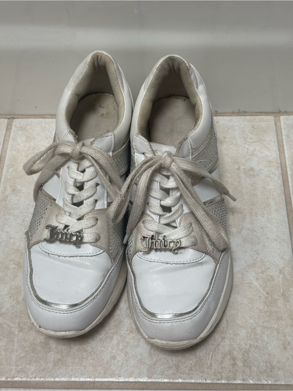 Juicy Couture White and Silver Women's Sneakers wedge heeled